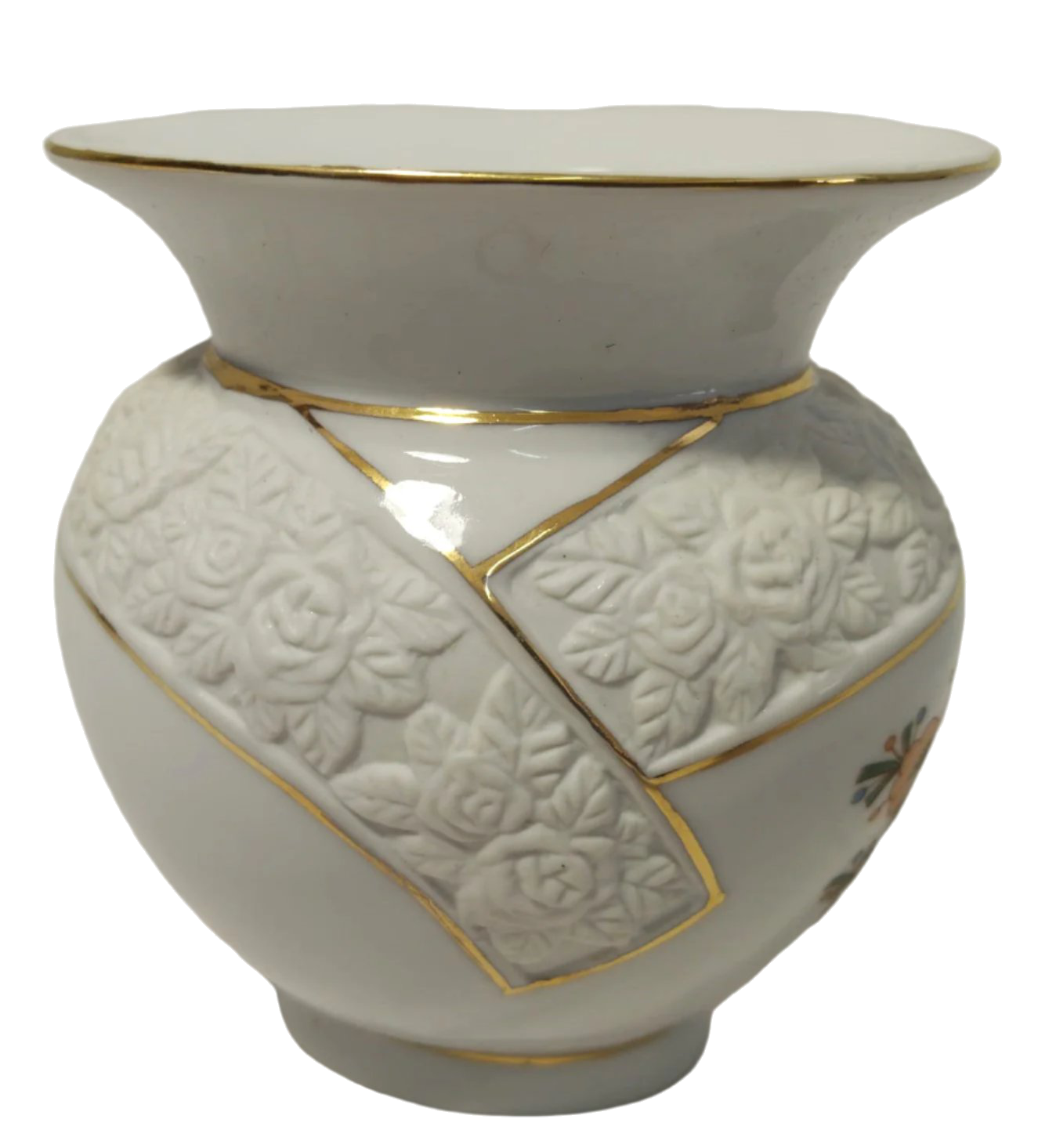 1960s–70s Coimbra Floral Porcelain Vase with Raised Rose Motif