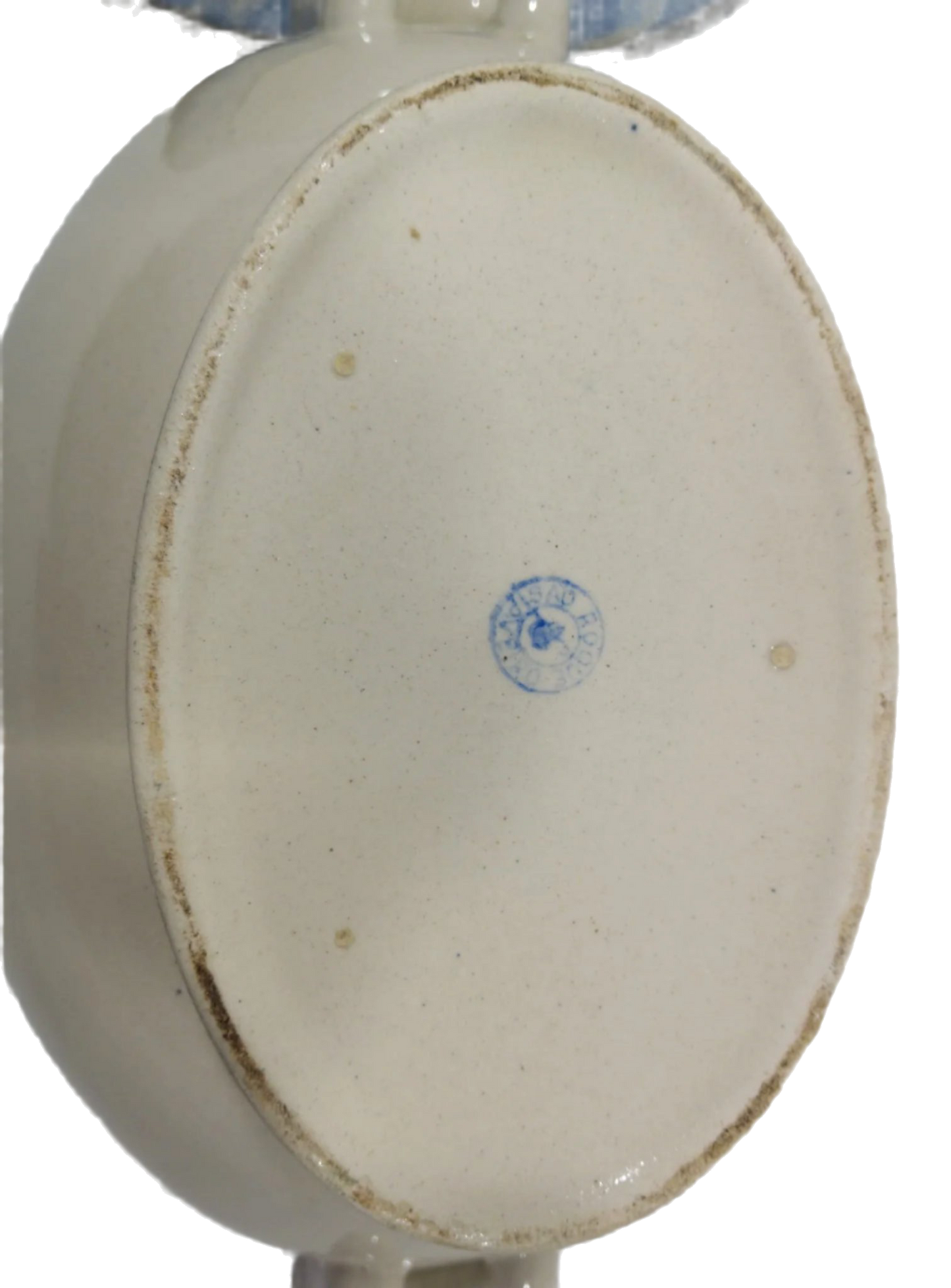 19th-Century Aveiro Porcelain Tureen with Blue Decorative Band