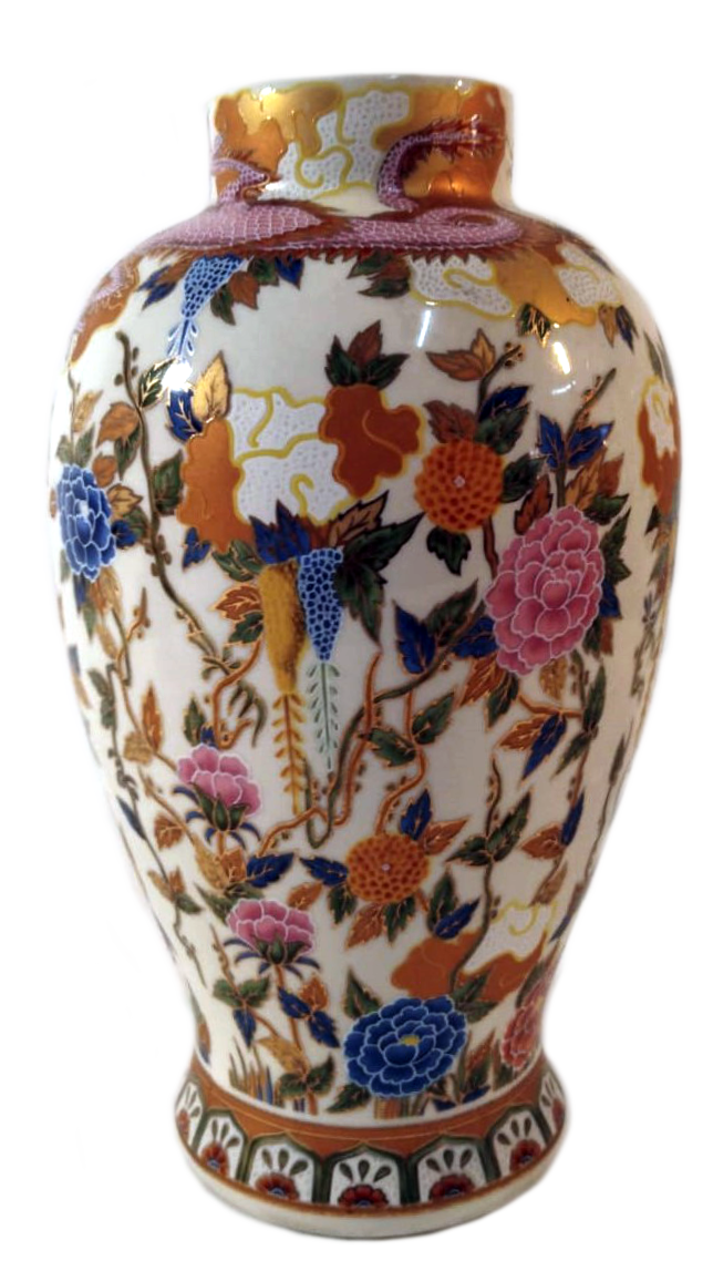 19th-Century Chinese Altar Pot with Floral and Dragon Motifs