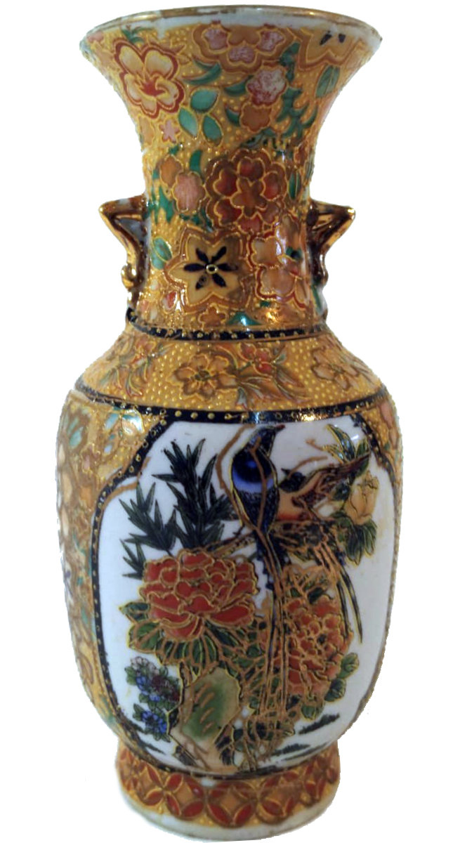 19th-Century Chinese Ornate Gilt Porcelain Vase – Floral and Avian Motif