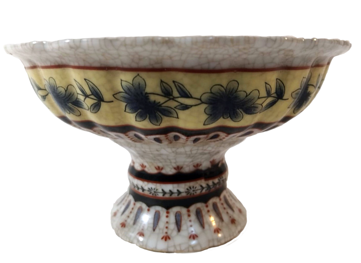 19th-Century Gaia Compote Bowl – Floral Motif and Scalloped Edge
