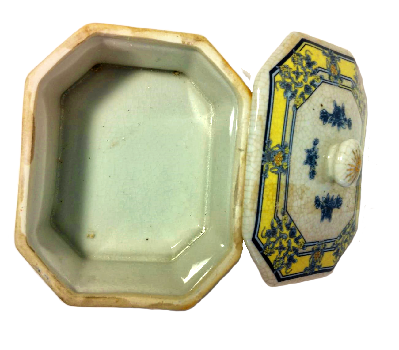 19th-Century Hand-Painted Jewelry Box with Floral and Geometric Motifs