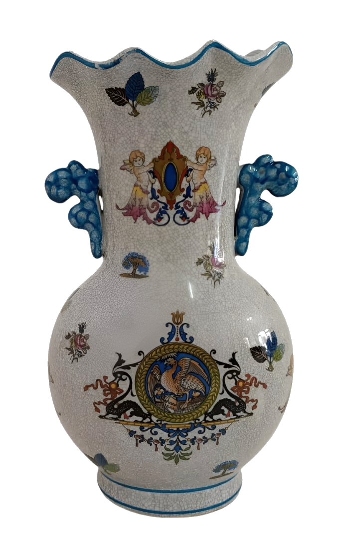 19th Century Chinese Macao Vase with Cherub Motif and Crackle Glaze