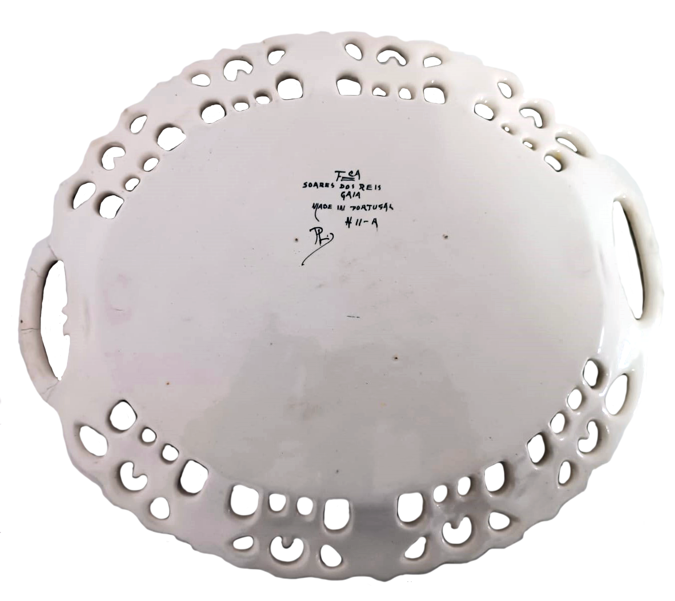 19th Century Portuguese Floral Lace-Edged Oval Dish by Soares de Gaia