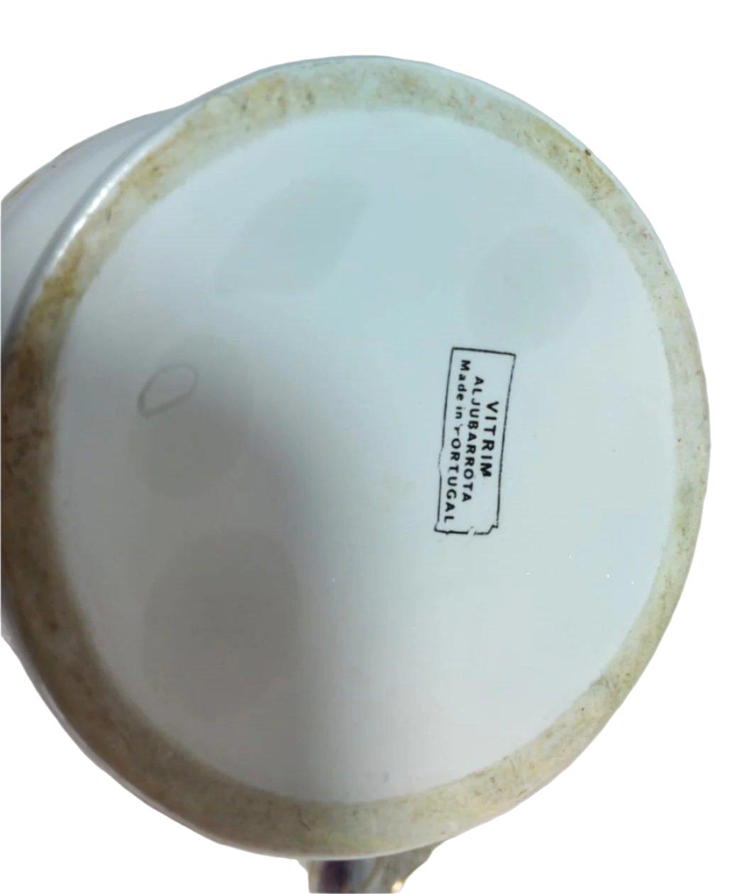 Antique 19th Century Aljubarrota Wine Set – Porcelain Bottle with Wooden Stopper and Six Hand-Painted Cup