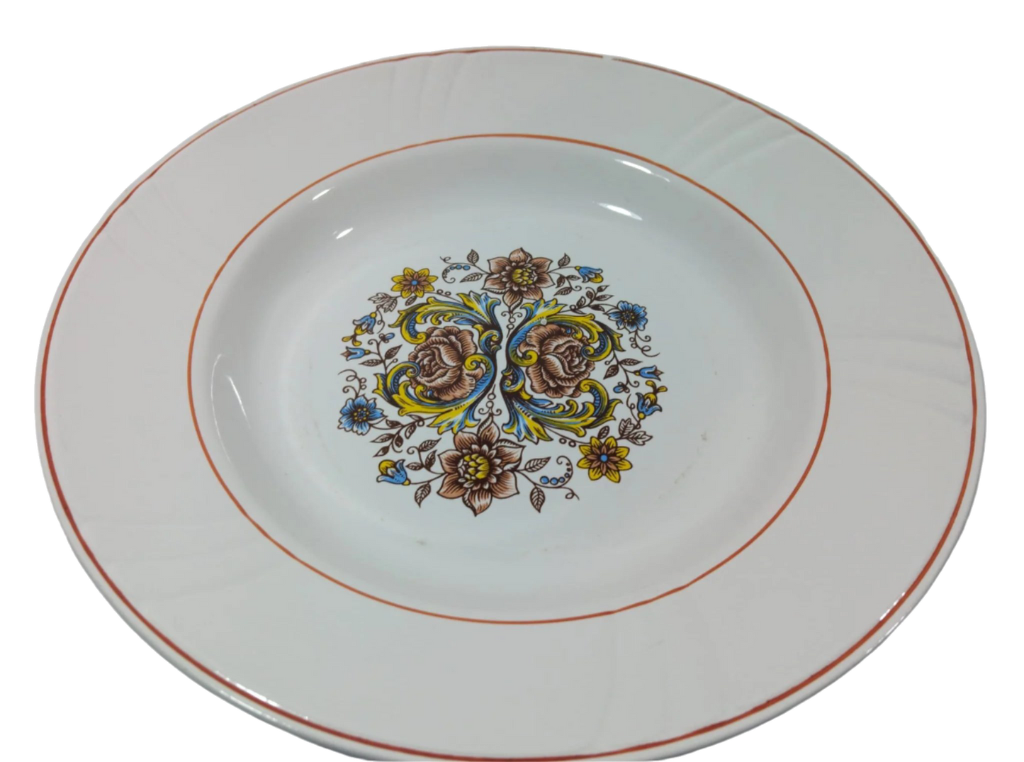 Hand-Painted Decorative Plate with Floral Motif, 1930s–1940s