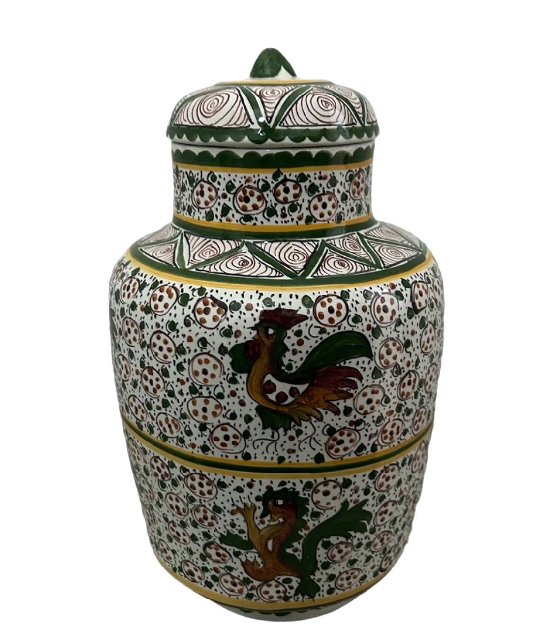 Hand-Painted Ceramic Jar with Rooster Motif - 1950's Portuguese Folk Art