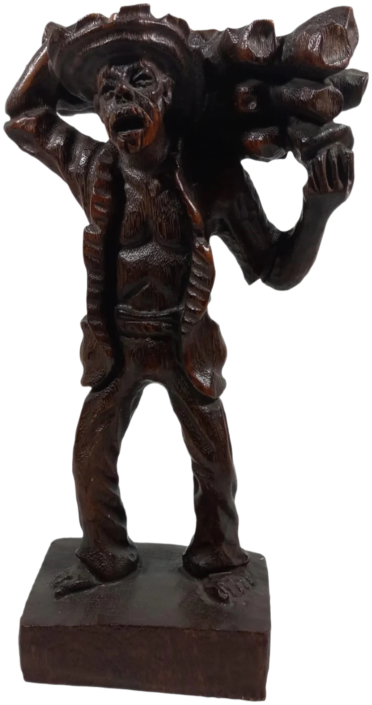 Handcrafted Walnut Wood Alentejo Woodcutter Sculpture 1930's-1940's