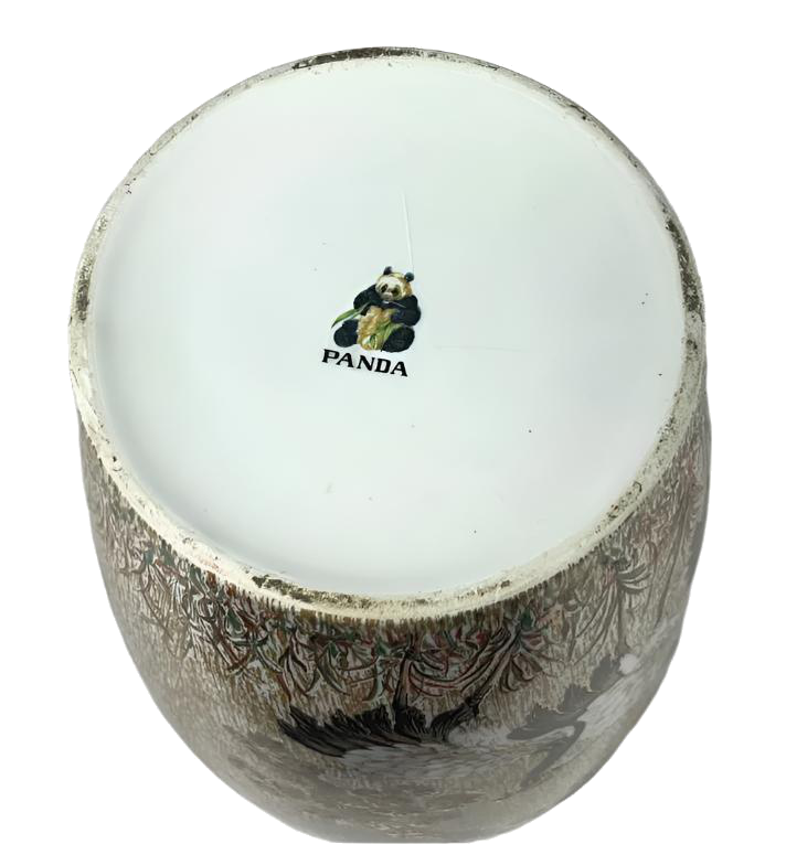 Mid-20th-Century Sacavém Decorative Vase with Crane and Floral Motif