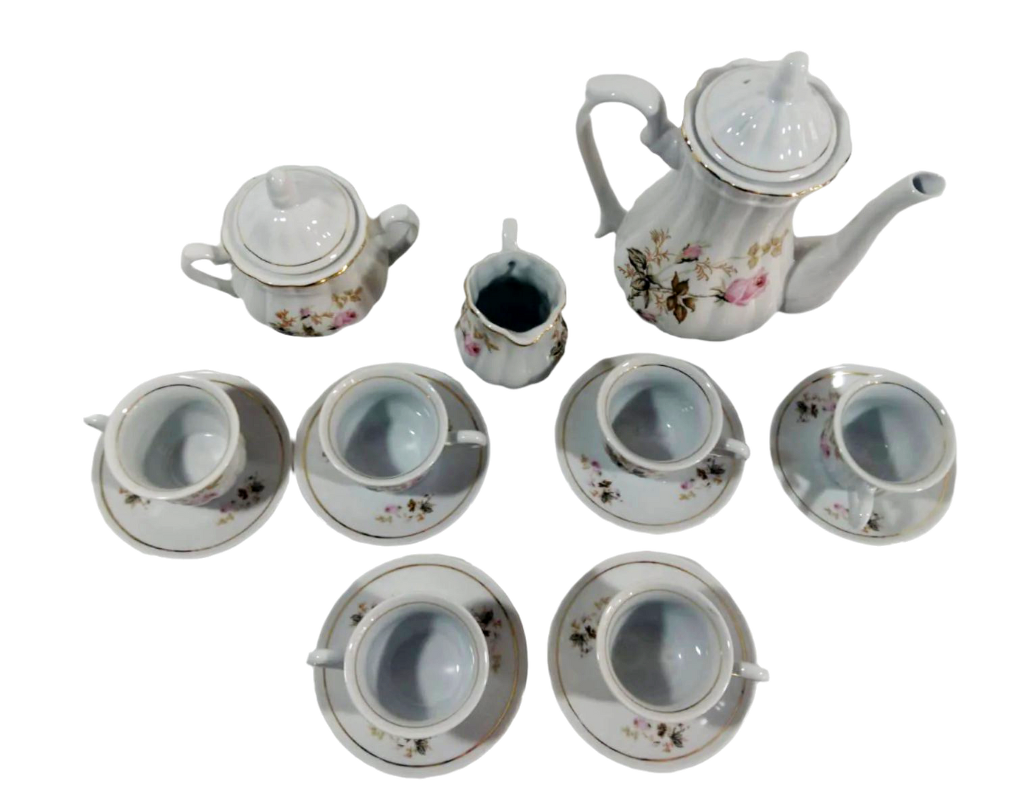 Mid-20th Century Chinese Fine Porcelain Coffee Set with Floral Motif