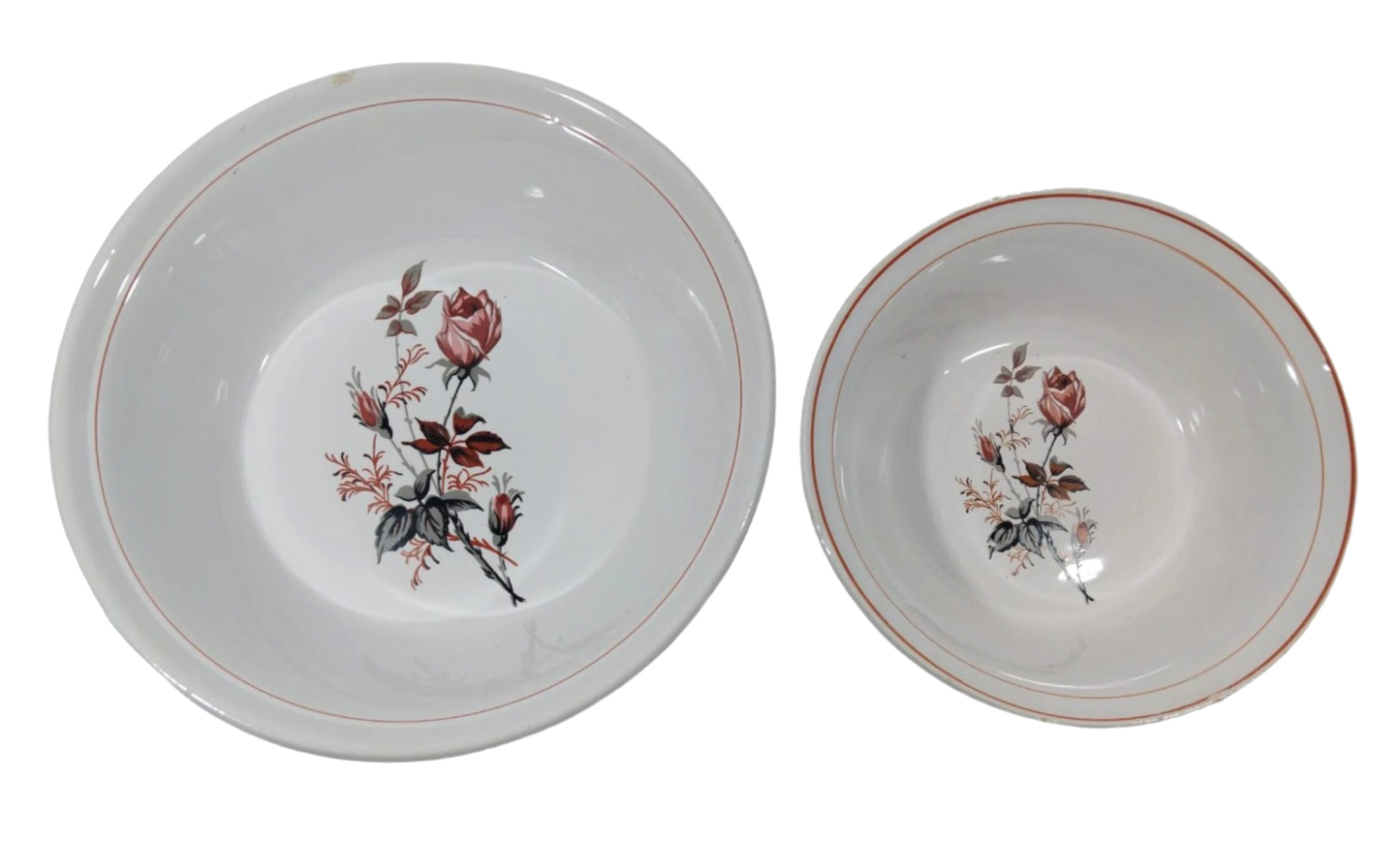 Pair of Aveiro Hand-Painted Salad Bowls with Floral Motif, 19th Century