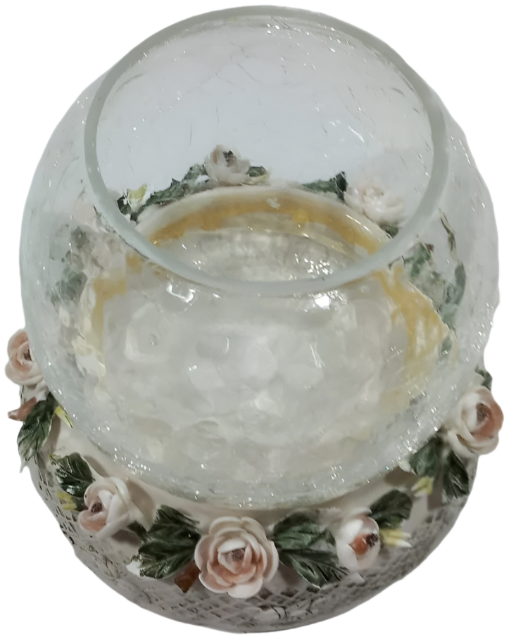Portuguese Glass Candy Bowl with Porcelain Floral Base 1950's