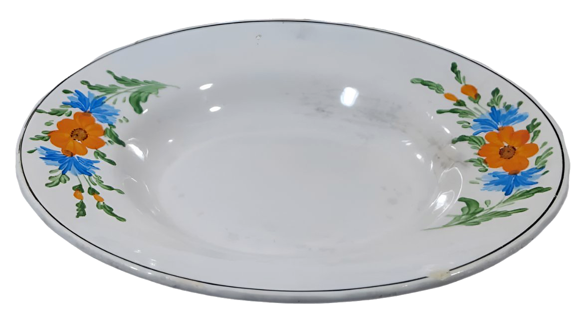 Sacavém Hand-Painted Floral Bowl with Black Rim, Late 19th Century