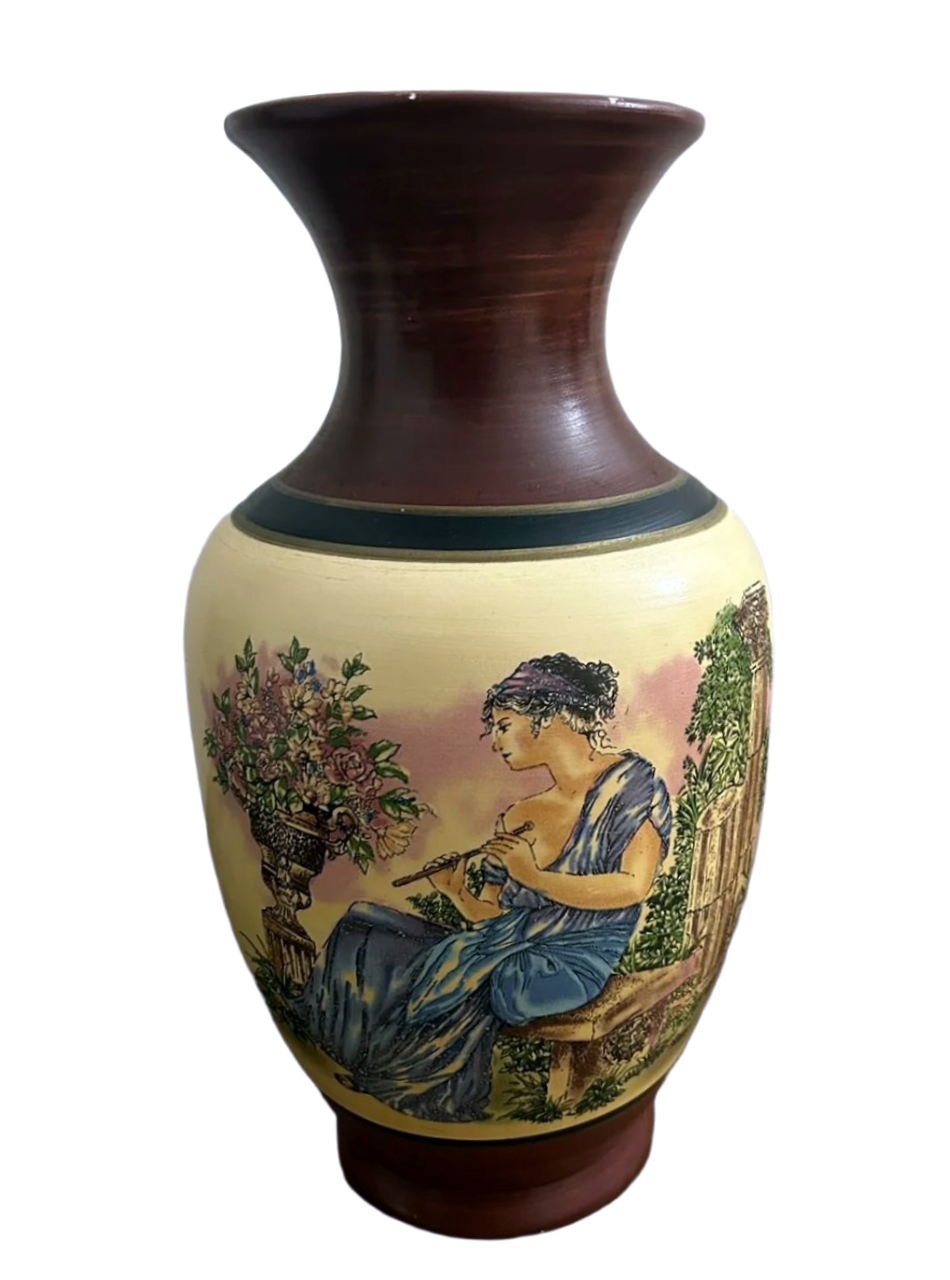 Hand-Painted Neoclassical Vase with Garden Scene