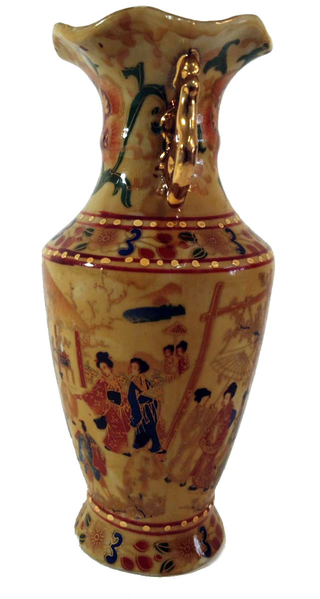 18th-Century Small Chinese Vase with Gold Accents and Scene Motif