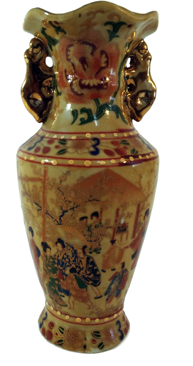 18th-Century Small Chinese Vase with Gold Accents and Scene Motif