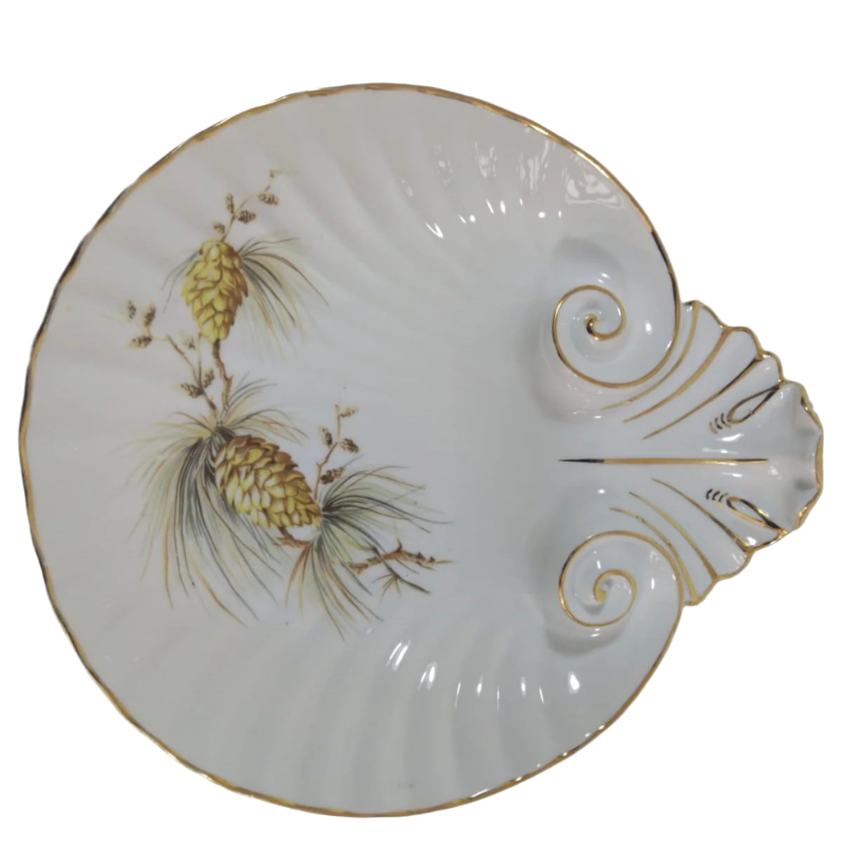 1920s Coimbra Hand-Painted Shell Dish with Gold Accents