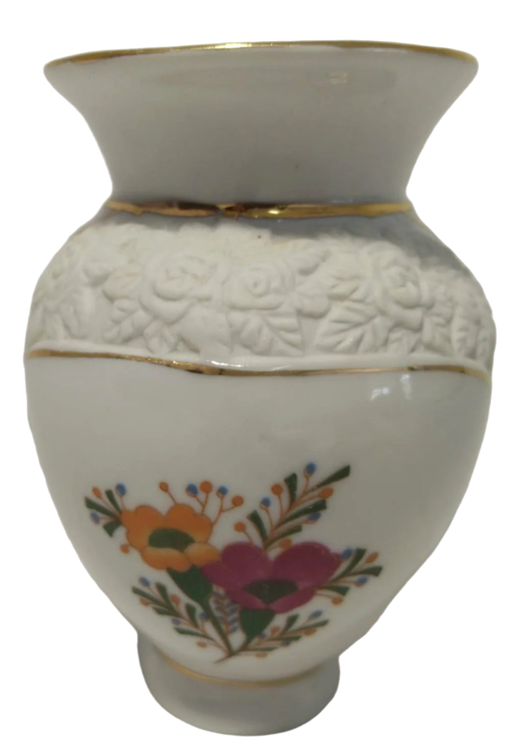 1960s–70s Coimbra Floral Porcelain Vase with Raised Rose Motif
