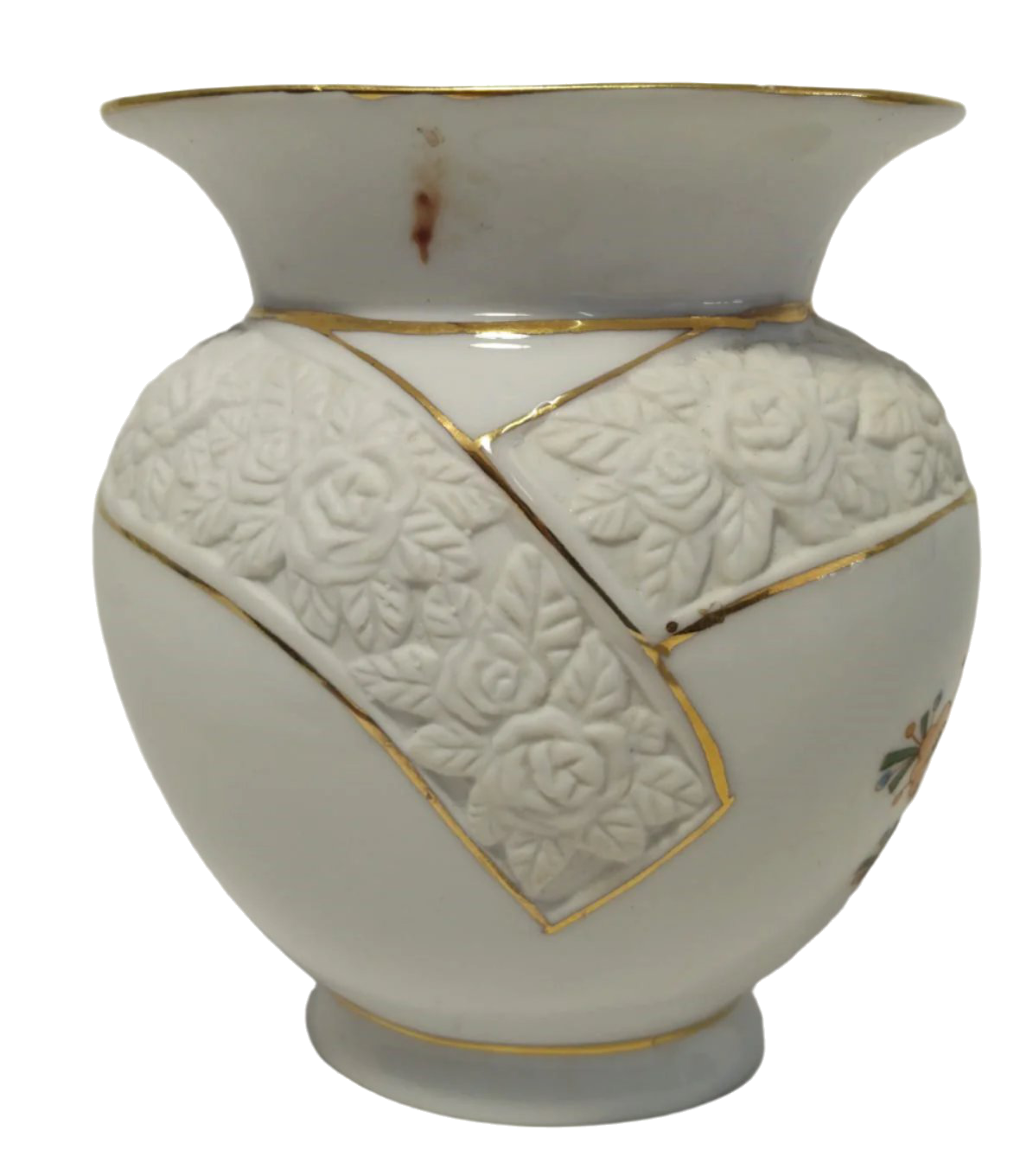1960s–70s Coimbra Floral Porcelain Vase with Raised Rose Motif