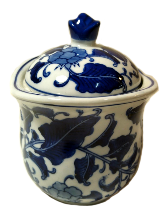 1960s Italian Blue and White Floral Porcelain Pot