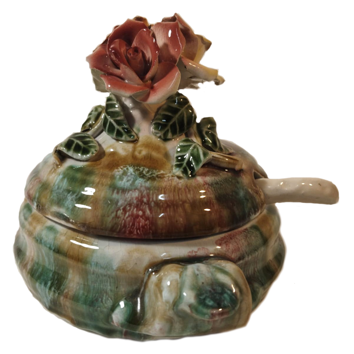 19th-Century Alcobaça Floral Tureen with Rose Finial – Handcrafted Portuguese Masterpiece