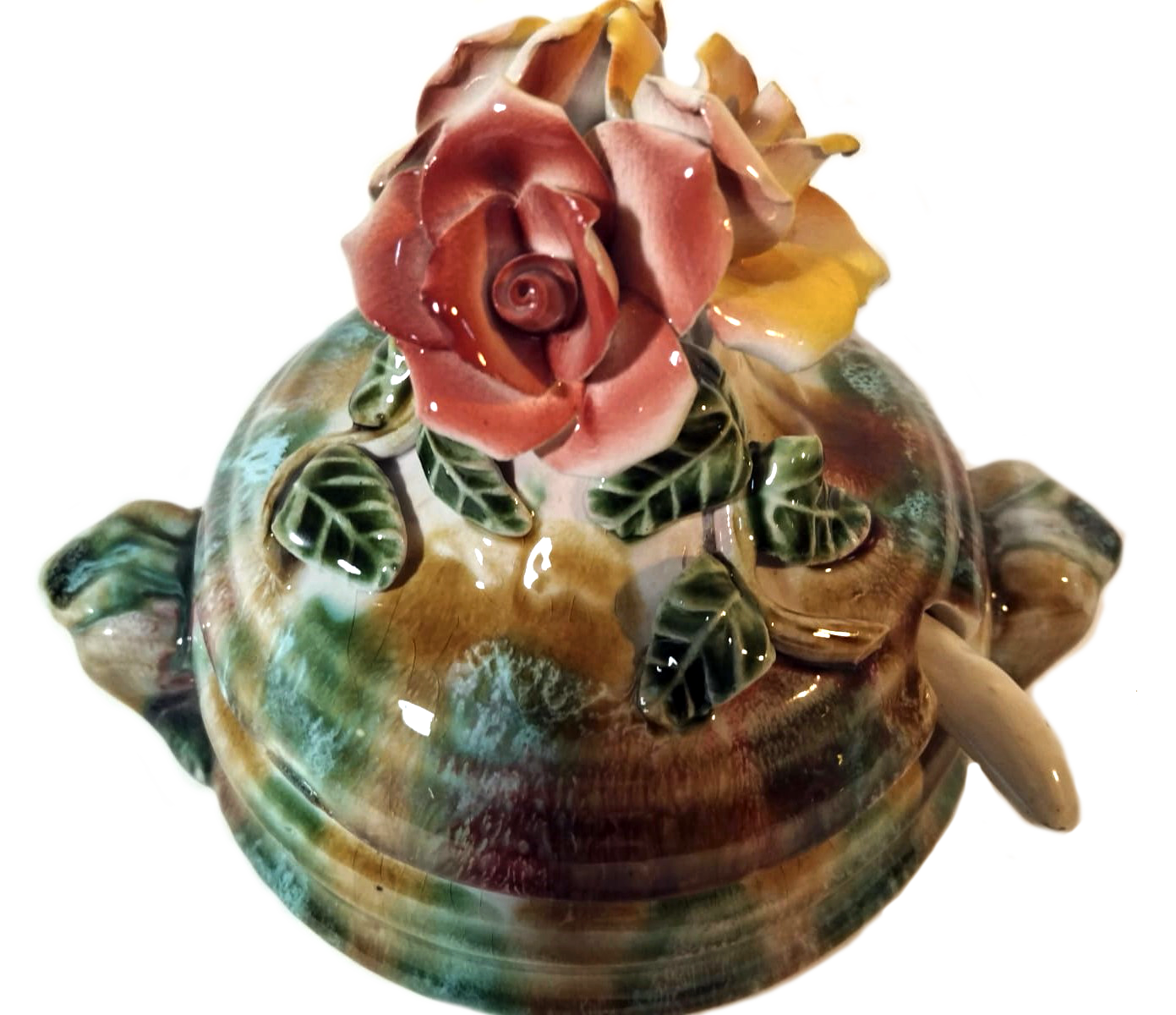 19th-Century Alcobaça Floral Tureen with Rose Finial – Handcrafted Portuguese Masterpiece