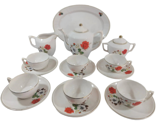 19th-Century Aveiro Factory Hand-Painted Floral Tea Set