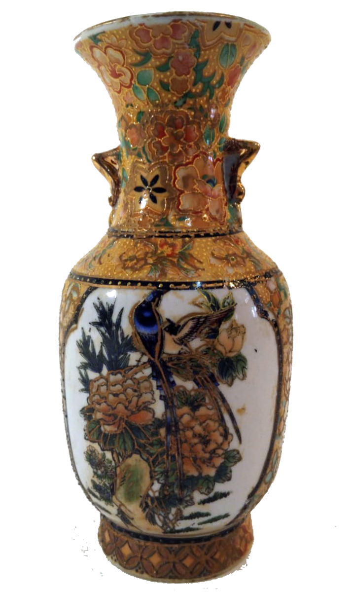19th-Century Chinese Ornate Gilt Porcelain Vase – Floral and Avian Motif