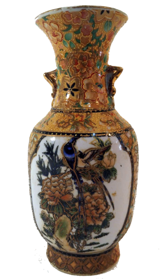 19th-Century Chinese Ornate Gilt Porcelain Vase – Floral and Avian Motif