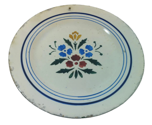 19th-Century Fábrica de Gaia Hand-Painted Floral Motif Plate