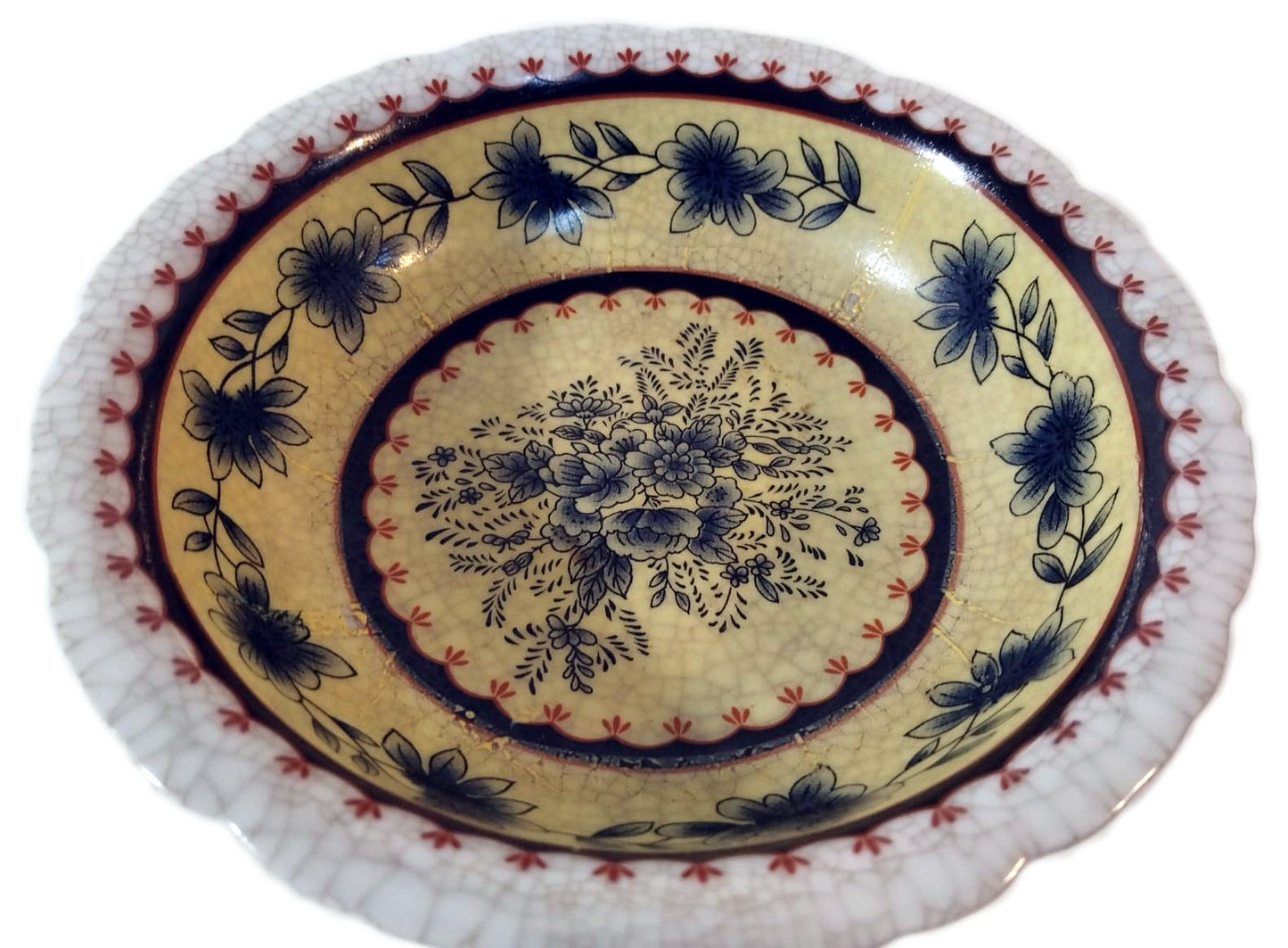 19th-Century Gaia Compote Bowl – Floral Motif and Scalloped Edge