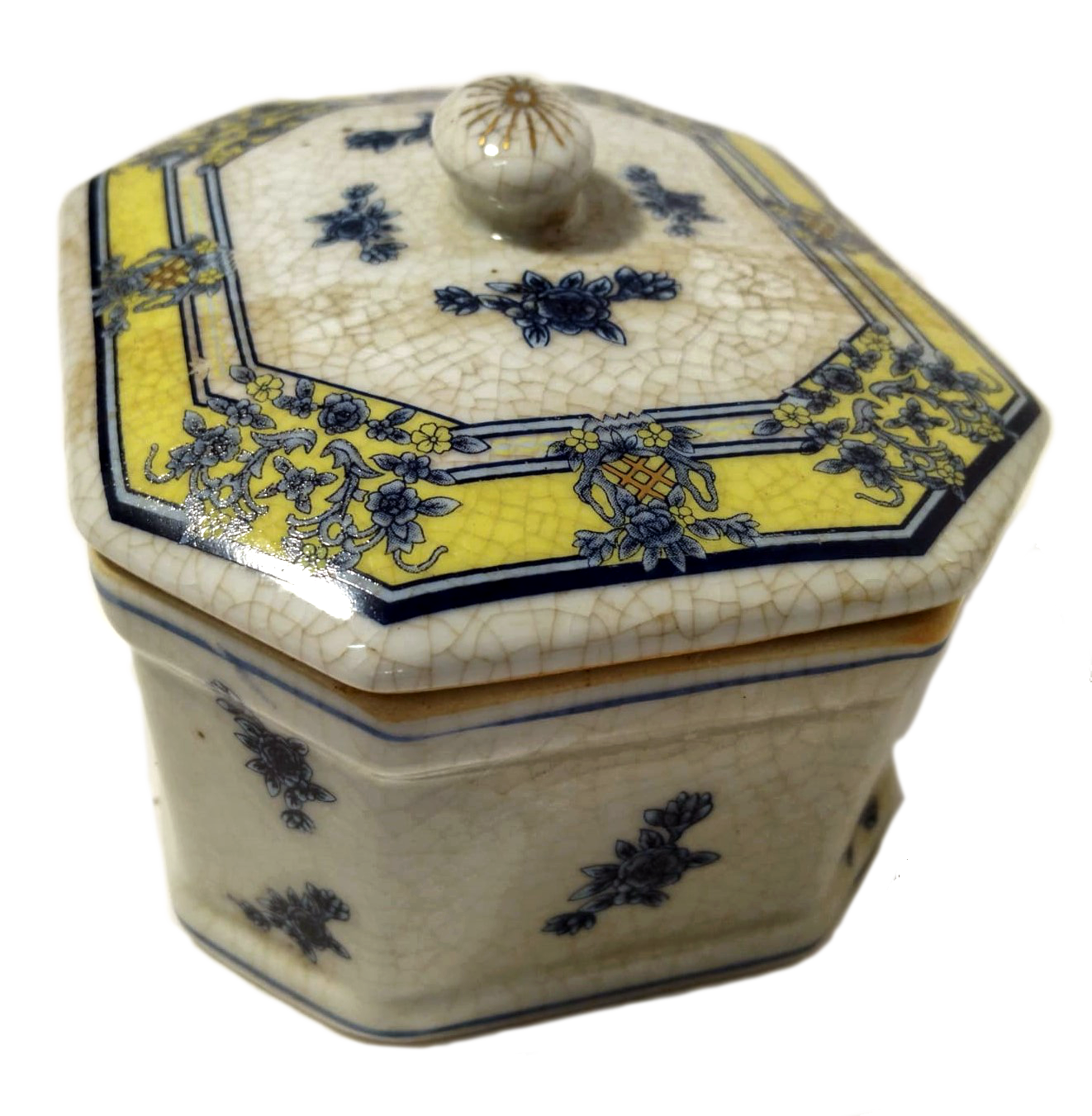19th-Century Hand-Painted Jewelry Box with Floral and Geometric Motifs