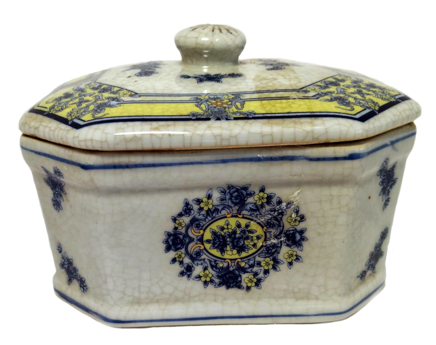 19th-Century Hand-Painted Jewelry Box with Floral and Geometric Motifs
