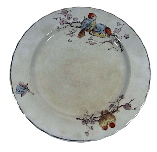 19th-Century Sacavém Royal Edition Porcelain Plate with Bird and Blossom Motif