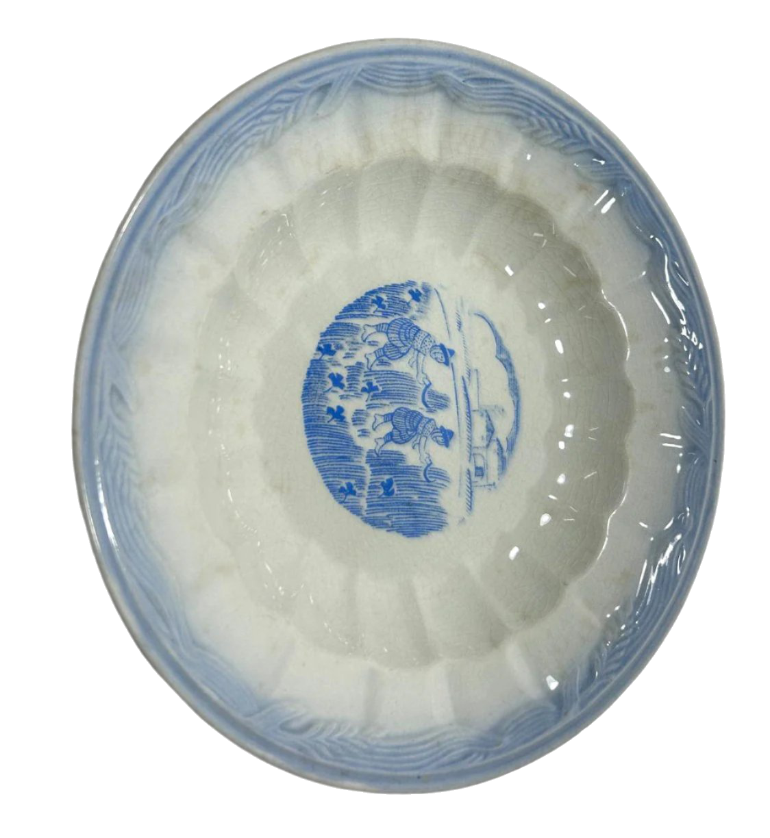19th-Century Sacavém Scalloped Blue and White Bowl