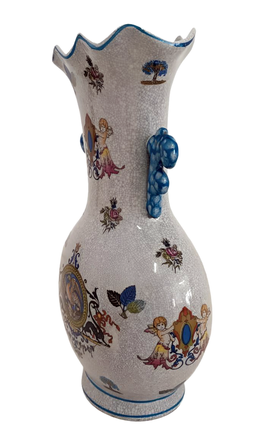 19th Century Chinese Macao Vase with Cherub Motif and Crackle Glaze
