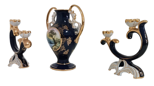Alcobaça Chandelier and Vase Set - Circa 1900-1930