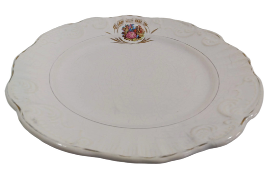 Antique 19th Century Portuguese Aveiro Porcelain Plate – Scalloped Edge with Hand-Painted Romantic Scene