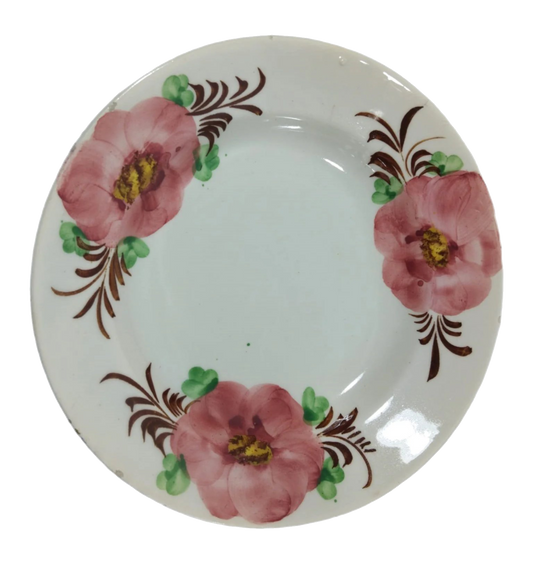 Aveiro Deep Plate with Pink Floral Motif, Early 20th Century