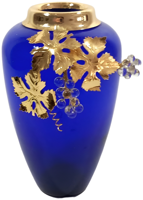 Cobalt Blue Vase with Gold Motifs – Gaia Factory, 1950s–1960s