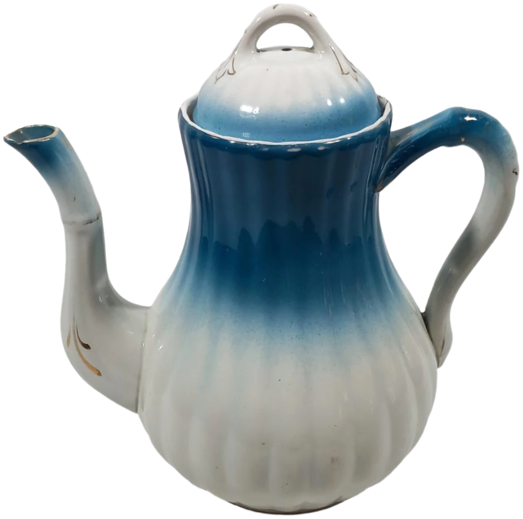 Early 20th-Century Sacavém Ceramic Teapot – Blue Gradient Design