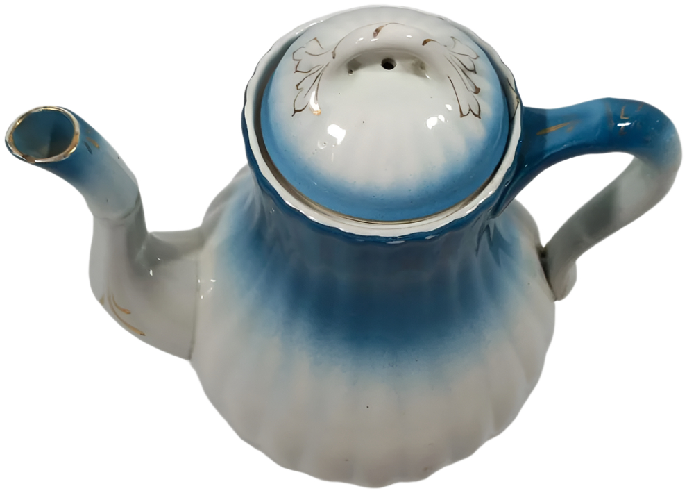 Early 20th-Century Sacavém Ceramic Teapot – Blue Gradient Design
