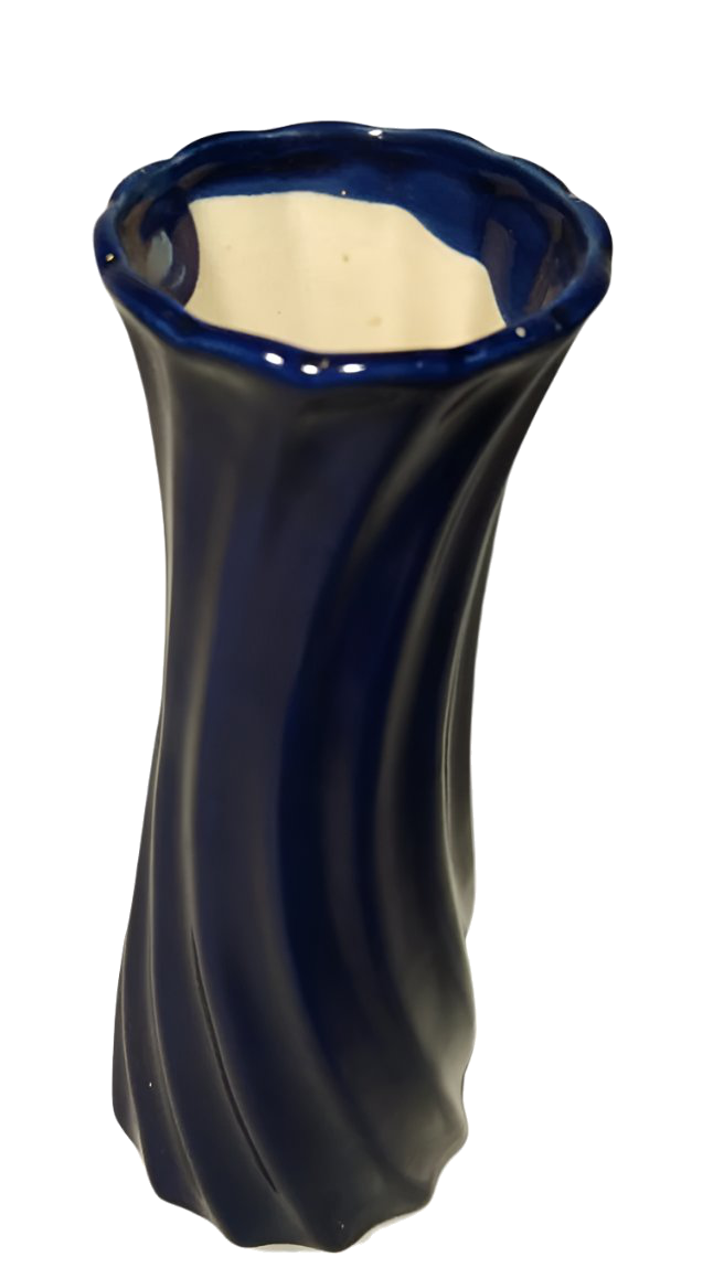 Vaso elegante em espiral azul cobalto dos anos 1960-70 – 20 cm