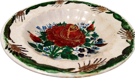Prato Floral "Pina de Sacavém" requintado do século XIX - Obra-prima pintada à mão da Fábrica de Sacavém