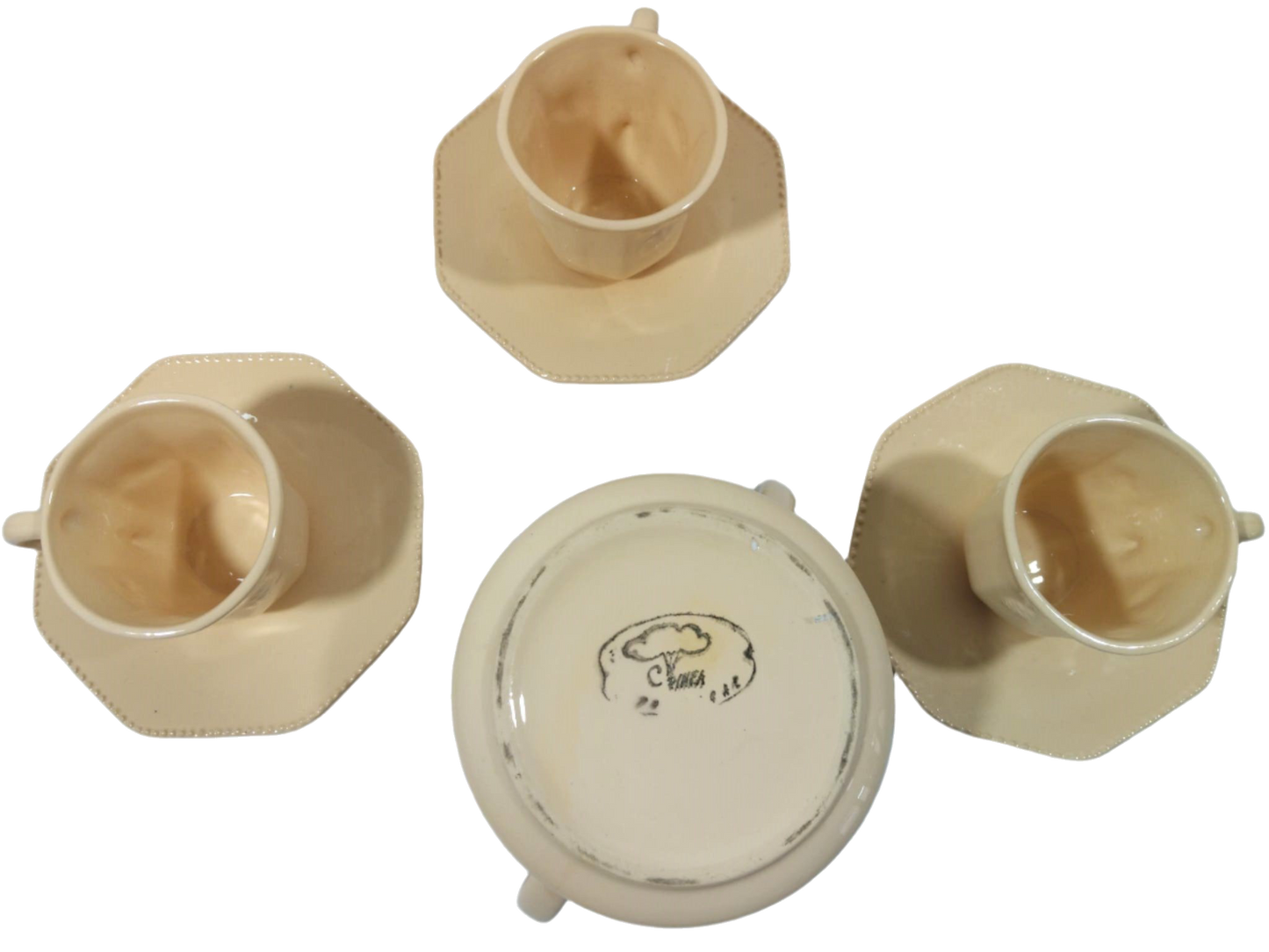 Service à thé Gaia avec sucrier et 3 tasses, années 1920-1930