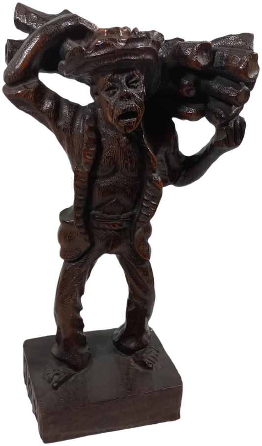 Handcrafted Walnut Wood Alentejo Woodcutter Sculpture 1930's-1940's