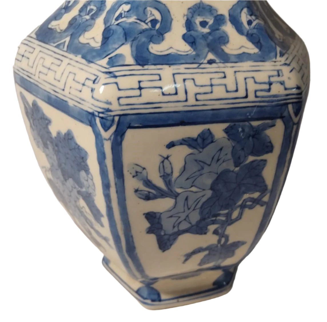 Mid-20th Century Blue and White Hibiscus and Vine Porcelain Vase Pair
