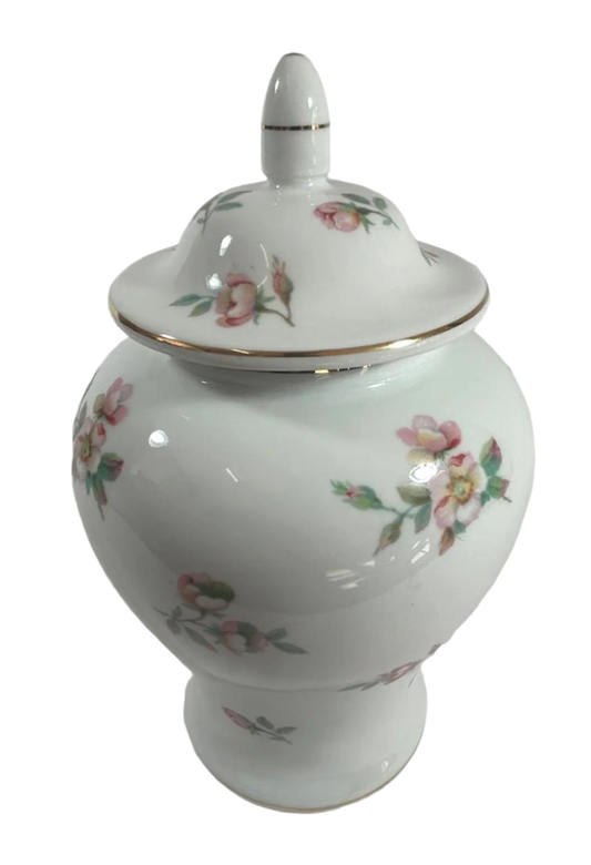 Mid-20th Century Vista Alegre Large Floral Jar with Lid – Gold Trim Detail