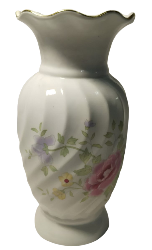 Mid-Century English Swirl Vase with Floral Motif – Circa 1950s-60s