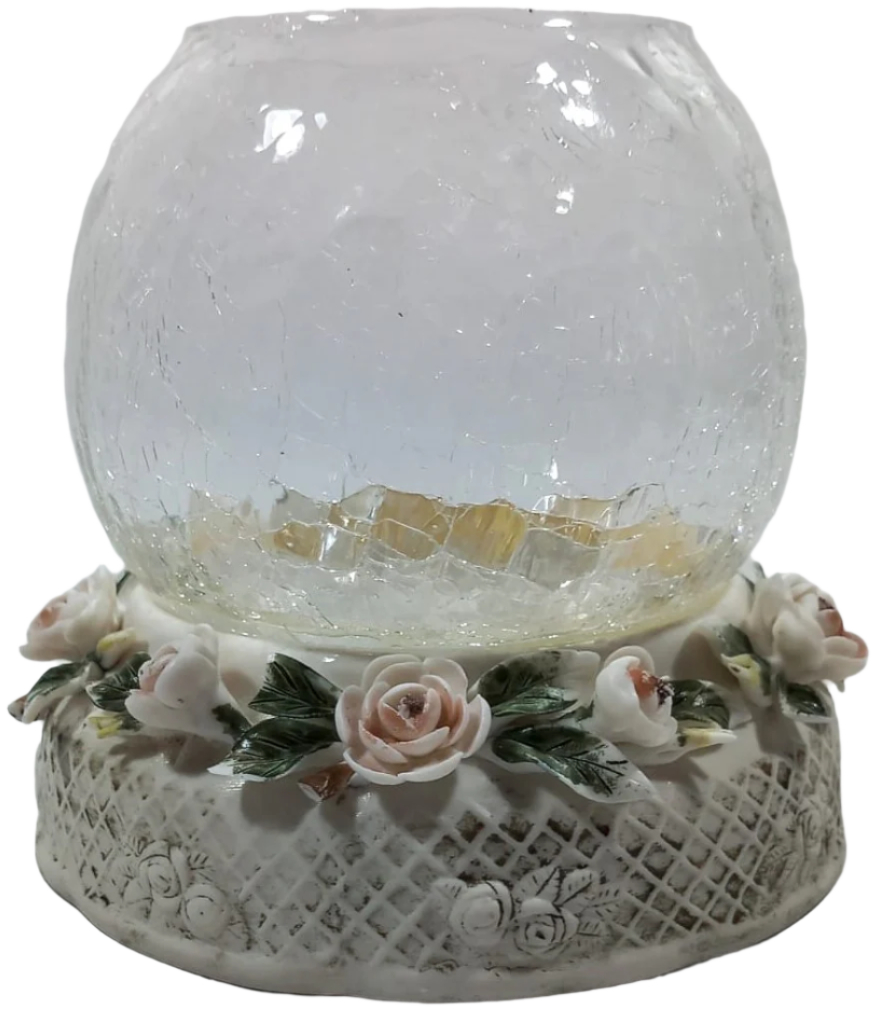 Portuguese Glass Candy Bowl with Porcelain Floral Base 1950's